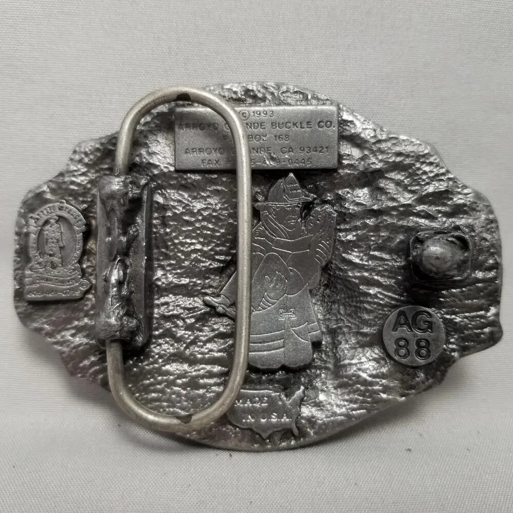 Vintage Belt Buckle 1993‎ Pewter Fire Fighter First Responders USA Arroyo Grande